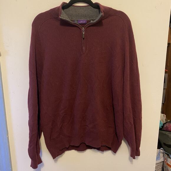 Saks Fifth Avenue Sweater Mens XL 100% Cashmere 1/4 Zip Pullover Luxury Preppy - Picture 1 of 7